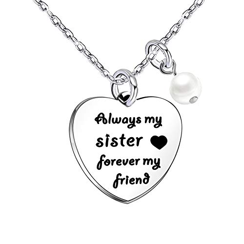 Sister Gifts - Collar de perlas para mujer y niña, regalo de cumpleaños de larga distancia, regalo de Navidad, siempre mi hermana para siempre amiga