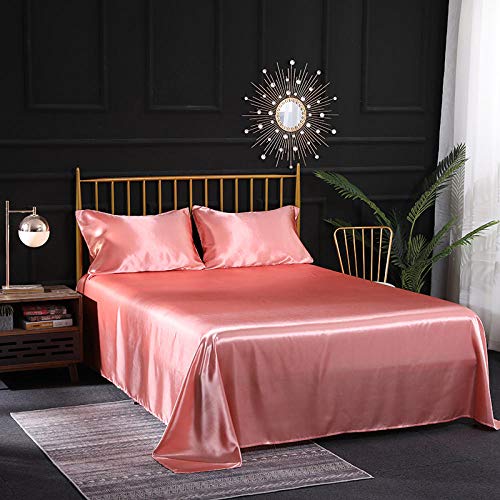 SixyeLiuzhi Juego de Cama de Seda Satinada de Seda Impresa en 3D, sábanas Planas y Ajustadas,14 Pulgadas de Profundidad,Rosado,180x200cm + 35cm (4 Piezas)