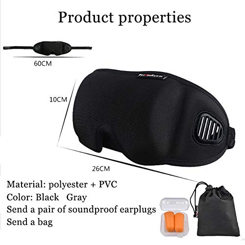 Sizwea 3D Eye Cover Máscara para Dormir Gafas de Dormir de Viaje de Oficina para Hombres y Mujeres, Venda Negra, Negro