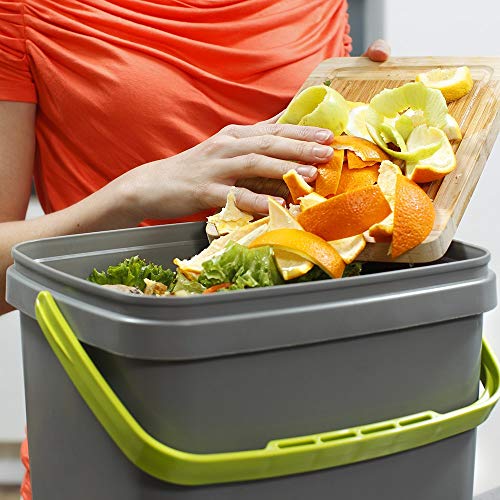 Skaza Bokashi Organko Set (2 x 16 L) Compostador 2X de Jardín y Cocina de Plástico Reciclado | Starter Set con EM Bokashi Polvo 1 Kg. (Gris-Verde)