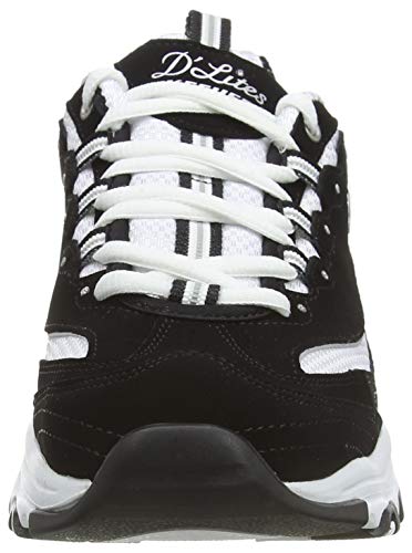 Skechers Women's D'lites-biggest Fan Low-Top Sneakers, Black (Black Trubuck/White Mesh/Silver Trim Bkw), 6 UK