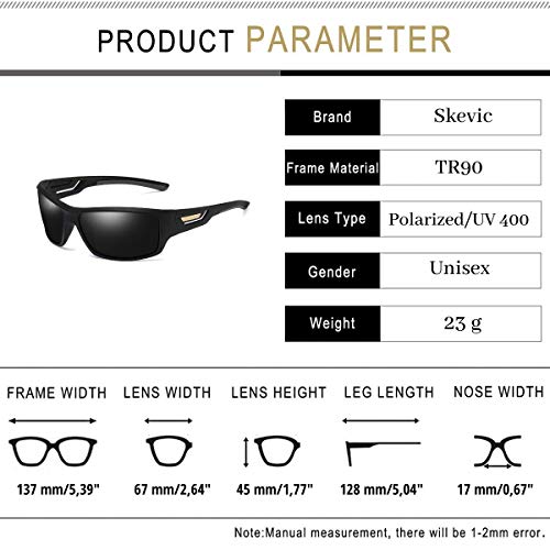Skevic Gafas de Sol Hombre Mujer Polarizadas TR90 - Gafas Running, Gafas Ciclismo Hombre Ideales para Deporte, Pesca, MTB, Esquí, Golf, Bicicleta, etc. Gafas de Sol Deportivas Protección 100% UV400
