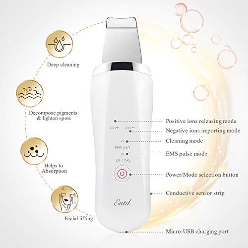 Skin Scrubber, Limpiador de la Piel Facial con EMS Masaje, 4 en 1 Espátula Facial Ultrasónica para Limpieza Profunda, Limpiador de Poros Espinilla Acné, Lifting Dispositivo de Belleza Facial con USB