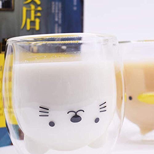 Skitior Aislado Vaso de Vidrio, Vidrio Resistente al Calor 250 ml Innovador Patito 3D de Doble Capa con Osito Cat Duckling for el hogar Portátil (Color : White)