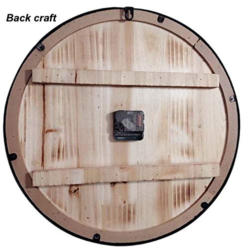 SKJIND - Reloj de pared de madera rústica sin ruido con marco de hierro, Burlywood, 45 cm