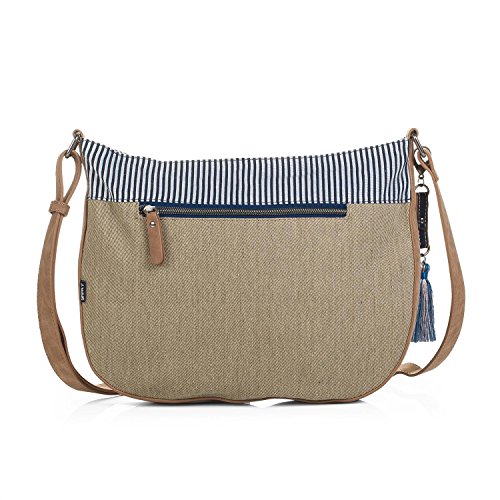 SKPAT - Bolso Mediano de Mujer Tipo Bandolera. Lona Estampada a Rayas. Práctico Cómodo y Ligero. Uso Diario Marca de Calidad. Estilo Joven y Casual. 92948, Color Beige