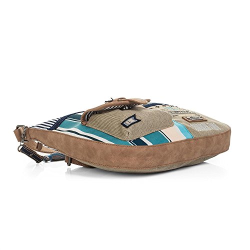 SKPAT - Bolso Mediano de Mujer Tipo Bandolera. Lona Estampada a Rayas. Práctico Cómodo y Ligero. Uso Diario Marca de Calidad. Estilo Joven y Casual. 92948, Color Beige