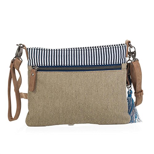 SKPAT - Bolso Pequeño de Mujer Tipo Bandolera. Lona Estampada a Rayas. Cómodo Práctico y Ligero. para Diario. Llavero de Regalo. Estilo Joven Actual e Informal. Muy Bonito. 92966, Color Beige