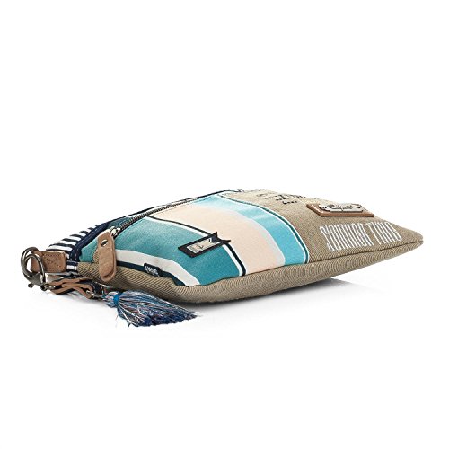 SKPAT - Bolso Pequeño de Mujer Tipo Bandolera. Lona Estampada a Rayas. Cómodo Práctico y Ligero. para Diario. Llavero de Regalo. Estilo Joven Actual e Informal. Muy Bonito. 92966, Color Beige