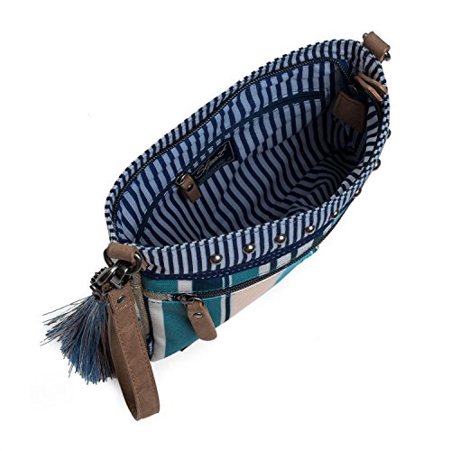 SKPAT - Bolso Pequeño de Mujer Tipo Bandolera. Lona Estampada a Rayas. Cómodo Práctico y Ligero. para Diario. Llavero de Regalo. Estilo Joven Actual e Informal. Muy Bonito. 92966, Color Beige