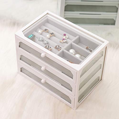 Sksngf Caja de almacenamiento joyas, cristal simple, Terciopelo material, de gran capacidad se pueden ordenar la caja de almacenaje, pendientes del hogar for la caja de almacenaje, colgantes, collares