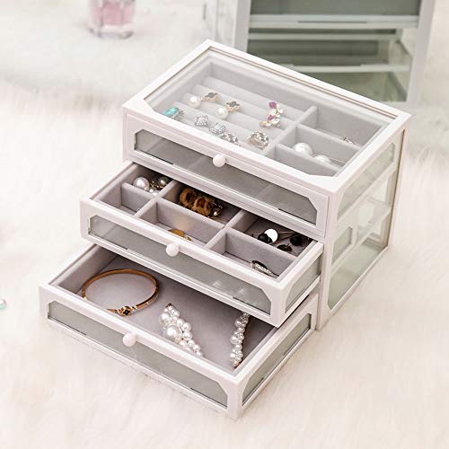 Sksngf Caja de almacenamiento joyas, cristal simple, Terciopelo material, de gran capacidad se pueden ordenar la caja de almacenaje, pendientes del hogar for la caja de almacenaje, colgantes, collares