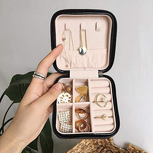 Sksngf Caja de Almacenamiento, pequeña joyería Caja Portable, Pendientes Exquisita, Colgantes, Cajas de Almacenamiento de Collar, con la Cremallera, el acarreo Tela es Suave y fácil, Tamaño 10X10X5cm