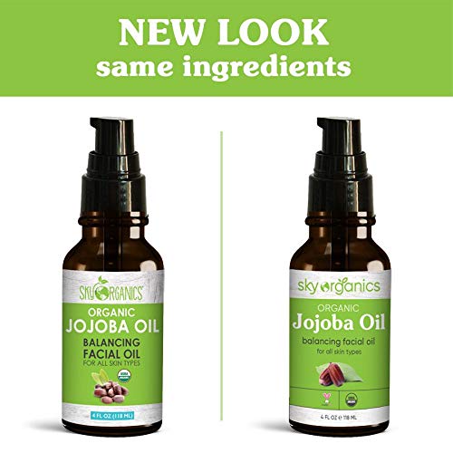 Sky Organics Aceite de Jojoba: sin refinar, 100% puro, aceite de jojoba orgánica 4 oz prensados ​​en frío - Hidratantes y Curación, Seco y la piel grasa, acné, pelo muy rizado