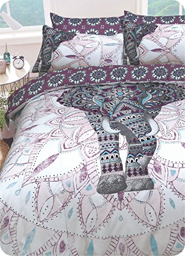 Sleep Down - Juego de Funda nórdica y 2 Fundas de Almohada (algodón), diseño de Mandala, Color Morado