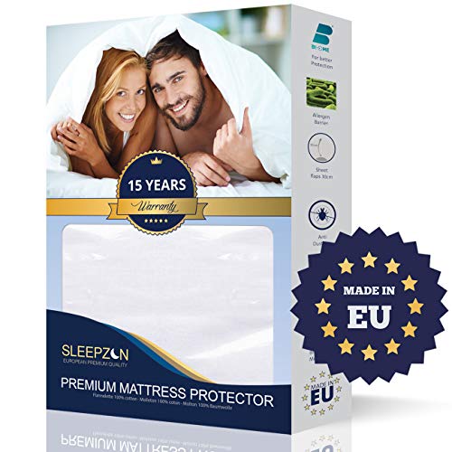 SLEEPZEN Protector de Colchón Impermeable 160x200, Muletón 100%, Cubre Colchón de Nueva generación - Anti-ácaros, Antibacteriano, Antimoho, hipoalergénico - Hecho en Europa
