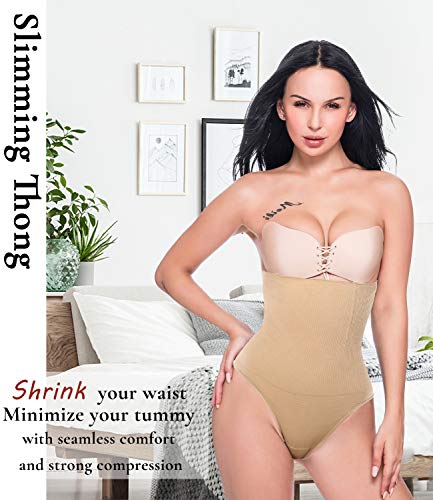 SLIMBELLE Tanga Faja Braga Reductora para Mujer Vientre Plano Braguitas Modeladora Cintura Alta-Beige-S