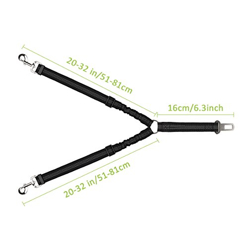 SlowTon Dog Dog Doble cinturón de Seguridad con Correa, sin enredo Pet Correa elástica Ajustable Tira Reflectante cinturón de Seguridad Separador (Negro, Cinturón de Seguridad Doble del Perro)