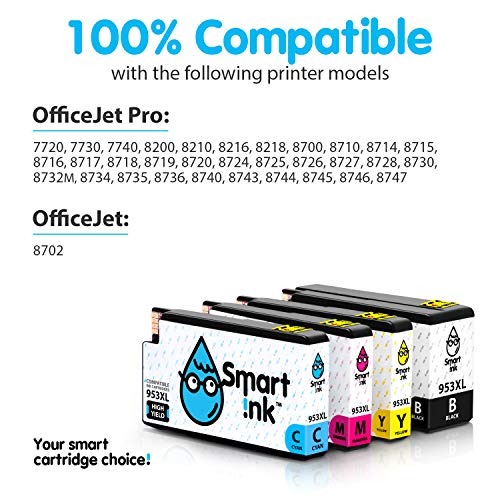 Smart Ink Reemplazo Compatible del Cartucho de Tinta HP 953 XL 953XL High Yield 4 Pack (Black & C/M/Y) Cartuchos para HP Officejet Pro 7720 7730 7740 8210 8218 8710 8715 8718 8720 8725 8728 8730 8740