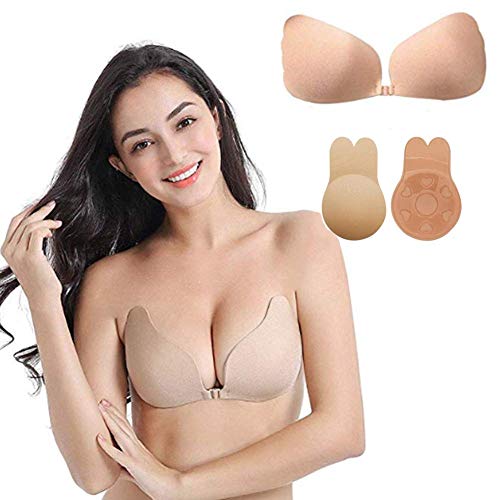 Smart Nice Sujetador sin Tirantes Invisible Adhesivo Espalda Silicona Sujetador Adhesivo Push up Reutilizable para Las Sujetadores para Vestidos sin Espalda (D, Beige-#4, Diseño de ala)
