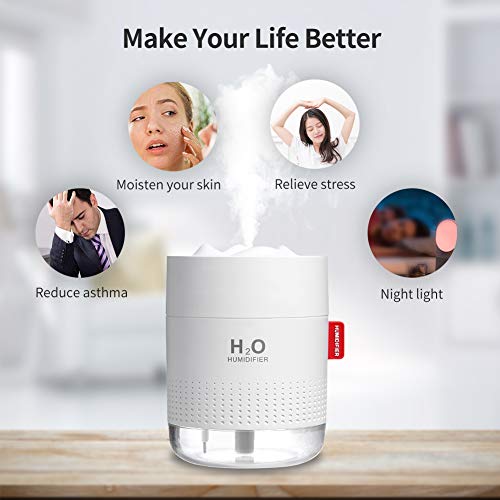 SmartDevil Humidificador 500ml, humidificadores ultrasónicos de Aire con alimentación USB, Apagado automático para el el hogar, Dormitorio, la Oficina, el Yoga, Aceite Esencial Prohibido - 2 Filtros