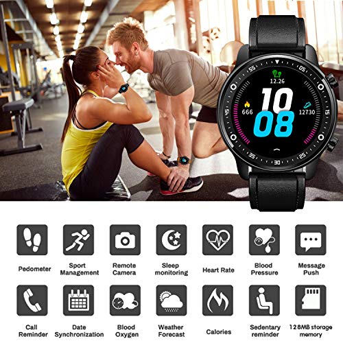 Smartwatch Reloj Inteligente Hombre Mujer Niños Monitor Pulso Cardiaco Pulsera Actividad Reloj Inteligente Cardio Podómetro Bluetooth Reloj Deportivo Impermeable Cronómetro para Android iOS(Negro)