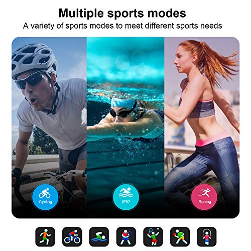 Smartwatch Reloj Inteligente Hombre Mujer Niños Monitor Pulso Cardiaco Pulsera Actividad Reloj Inteligente Cardio Podómetro Bluetooth Reloj Deportivo Impermeable Cronómetro para Android iOS(Negro)