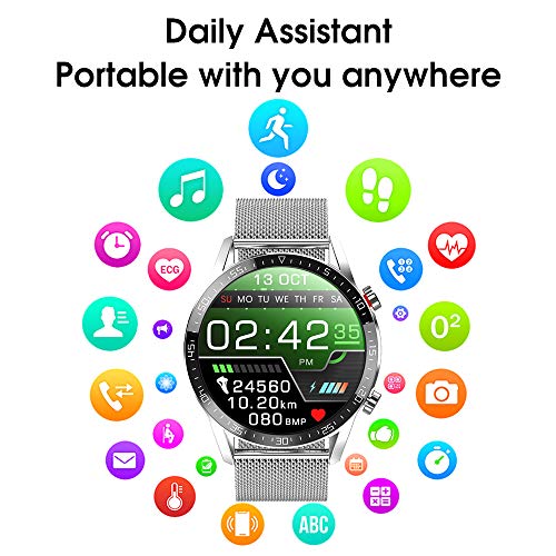 Smartwatch, Reloj Inteligente Impermeable IP68 Pulsera Actividad Hombre Mujer, Inteligente Reloj Deportivo Reloj Fitness con Pantalla Táctil Completa Pulsómetro Cronómetros per iOS Android （Plata）