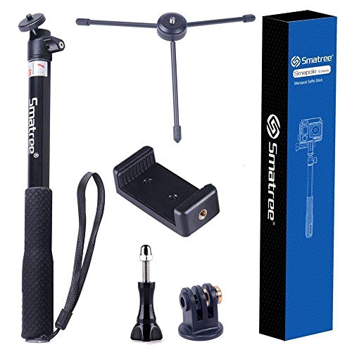 Smatree Q3 Palo Selfie Stick con Trípode para GoPro MAX, Hero 2018, Hero 9/8/7/6/5/4/3+/3/2/1/Fusion/Session, Ricoh Theta S/V, M15 Cámaras Compactas y Teléfonos Móviles