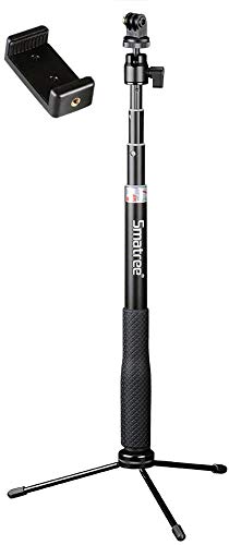 Smatree Q3 Palo Selfie Stick con Trípode para GoPro MAX, Hero 2018, Hero 9/8/7/6/5/4/3+/3/2/1/Fusion/Session, Ricoh Theta S/V, M15 Cámaras Compactas y Teléfonos Móviles