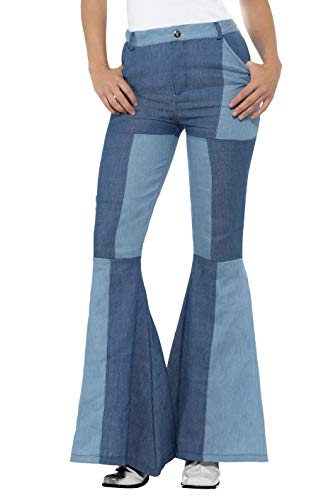 Smiffys-21476L Pantalones acampanados deluxe, para mujer, retales vaqueros, color azul, L-EU Tamaño 44-46 (Smiffy's 21476L) , color/modelo surtido