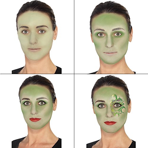 Smiffy'S 44410 Kit De Maquillaje Bruja Guapa Con Aqua, Tatuaje, Adhesivos De Joya Y Lápiz De Labios, Verde