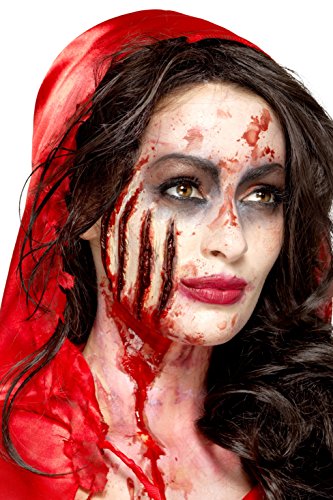 Smiffy's-46775 Prótesis de látex, Herida de Garra, con Adhesivo, Color Rojo, No es Applicable (46775)