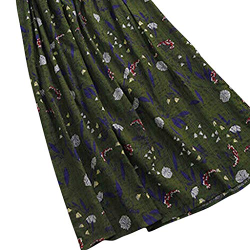 SMILEQ Vestido de Mujer Boho Falda con Estampado Floral Informal O-Cuello Sin Mangas Fiesta Suelta Vestido Largo Maxi (L, Verde)