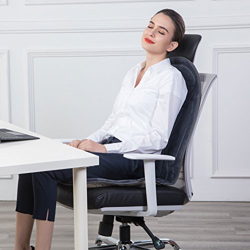 Snailax Cojín de asiento de masaje con espuma de memoria -masajeador de espalda con calor, 6 nodos de masaje de vibración y 3 almohadillas térmicas SL262M