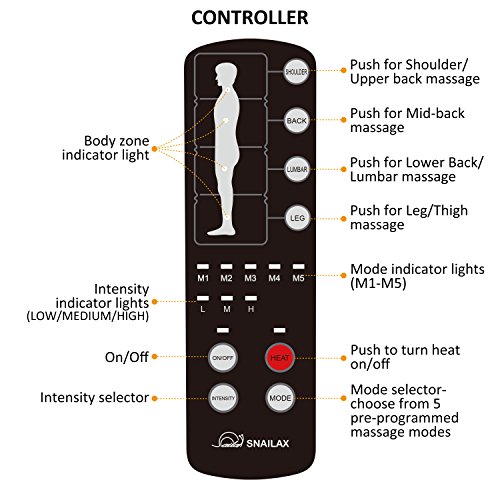 SNAILAX Colchón de masaje térmico con 10 motores vibrantes - 4 cojines de masaje terapéutico, masaje de cuerpo completo Dolores musculares relajantes SL363-ES