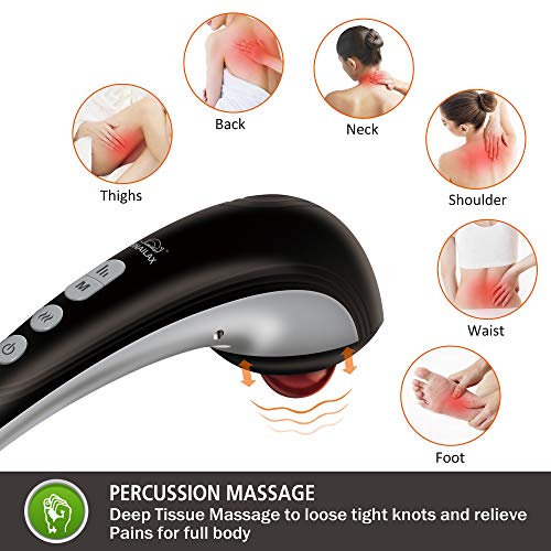 Snailax Masajeador de mano eléctrico para masaje de percusión inalámbrico recargable con calor, masajeador portátil para aliviar el dolor SL482-ES