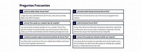 ✅SNORAN Plus Premium, el mejor método contra los ronquidos, elimina la inflamación del sistema respiratorio, reduce la hinchazón de la mucosa nasal y facilita la respiración, 60 capsulas