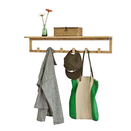 SoBuy FHK06-N,Perchero de Pared con Ganchos bambú,Estante de Pared, con 6 Ganchos y 1 Estante,L 90cm,ES (Perchero)
