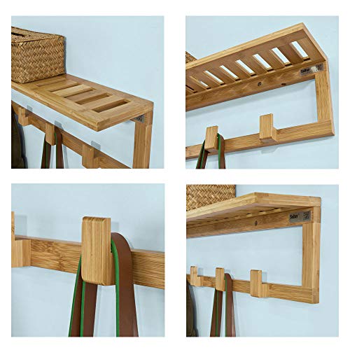 SoBuy FHK06-N,Perchero de Pared con Ganchos bambú,Estante de Pared, con 6 Ganchos y 1 Estante,L 90cm,ES (Perchero)