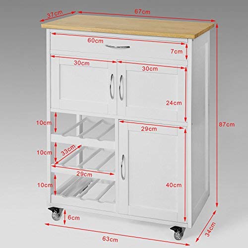 SoBuy FKW45-WN,Carrito de Cocina,estantería de Cocina,67x37x87cm,ES