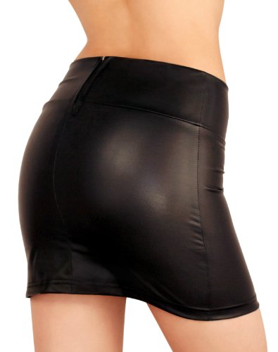 Sodacoda Wet Look Faux Leather Latex Mini Pencil Skirt - Stretchy Soft Material (M)