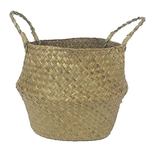 SODIAL Seagrass cesta de cesteria de mimbre plegable colgante maceta de flores maceta sucia de lavanderia cesto de almacenamiento cesta decoracion para el hogar tamano S
