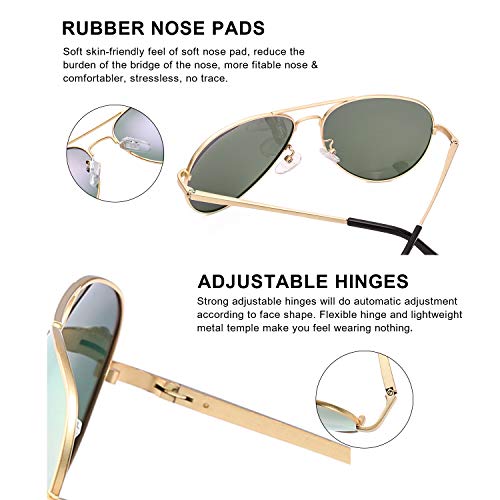 SODQW Gafas de Sol Polarizadas Mujer Espejo Marca Clásico Metal Marco 100% UVA/UVB Protección (Marco Dorado/Rosado Lense)