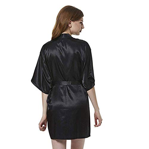 Soft Bata Ducha Bowknot Cardigan camisón de color sólido vestido de novia de la mañana camisón vestido de dama de Albornoz maquillaje del traje corto, Rojo, L Jzx-n ( Color : Black , Size : XXLarge )