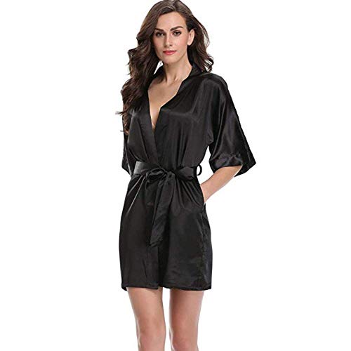 Soft Bata Ducha Bowknot Cardigan camisón de color sólido vestido de novia de la mañana camisón vestido de dama de Albornoz maquillaje del traje corto, Rojo, L Jzx-n ( Color : Black , Size : XXLarge )