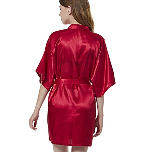 Soft Bata Ducha Bowknot Cardigan Camisón De Color Sólido Vestido De Novia De La Mañana Camisón Vestido De Dama De Albornoz Maquillaje del Traje Corto,Rojo,L