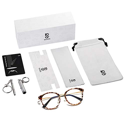 SOJOS Gafas con Filtro Anti Luz Azul Redondo Grande para Ordenador,TV, Tablet,Gaming para Mujer Ashley SJ9001 Con Marco Carey