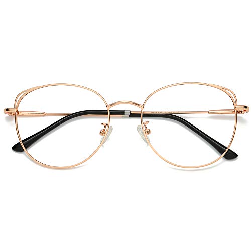 SOJOS Gafas de Filtro de Luz Azul para Computador Lentes Antireflejantes para Mujer Ojo de Gato Marco de metal SJ5027 She Young Con Marco Dorado Rosado