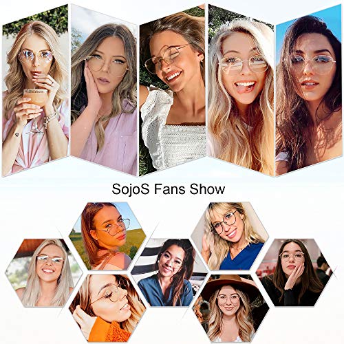 SOJOS Gafas de Filtro de Luz Azul para Computador Lentes Antireflejantes para Mujer Ojo de Gato Marco de metal SJ5027 She Young Con Marco Dorado Rosado